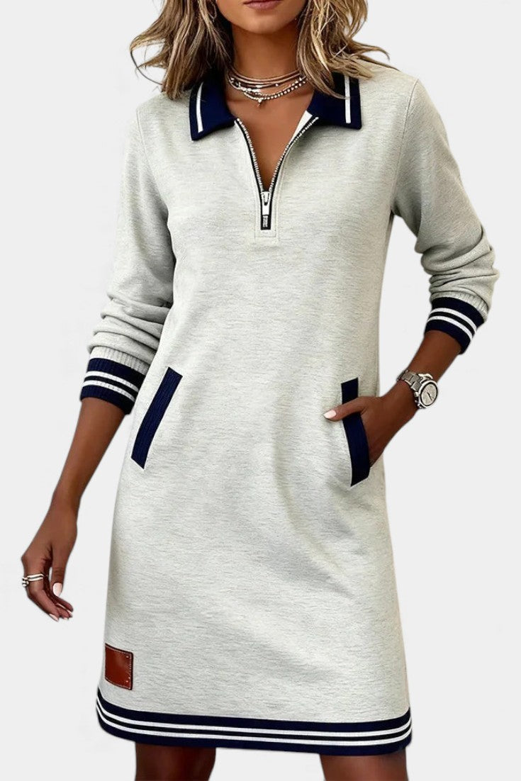 Zharina Robe Décontractée à Col Froncé et Zip Discret
