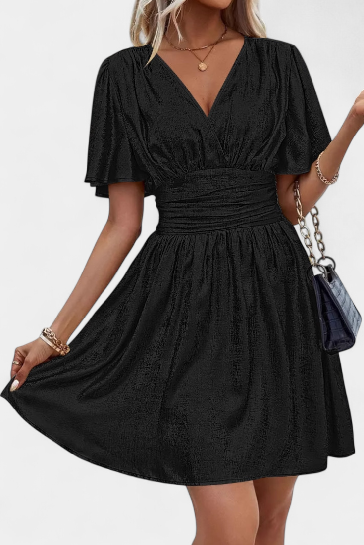 Adalee Robe à Décolleté en V et Taille Croisée avec Manches Fluides
