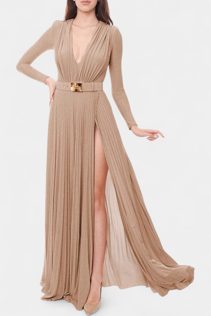 Raisa Robe Longue à Décolleté en V et Taille Ceinturée