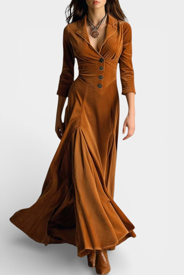 Camélia Robe Longue en Velours Style Blazer Rétro