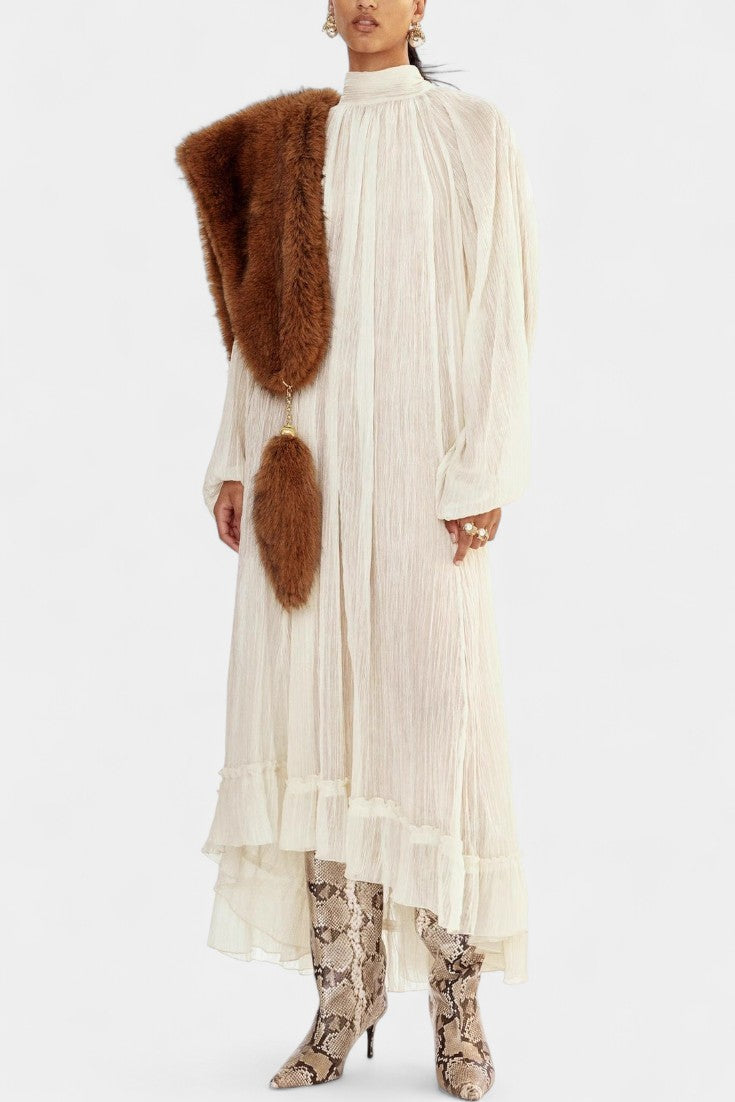 Prunelle Robe Maxi Texturée à Col Montant