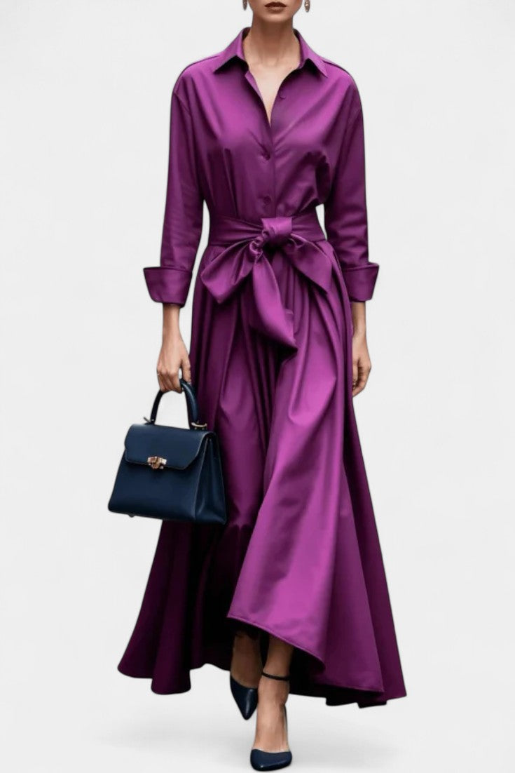 Lioren Robe Chemise en Sergé avec Nœud à la Taille
