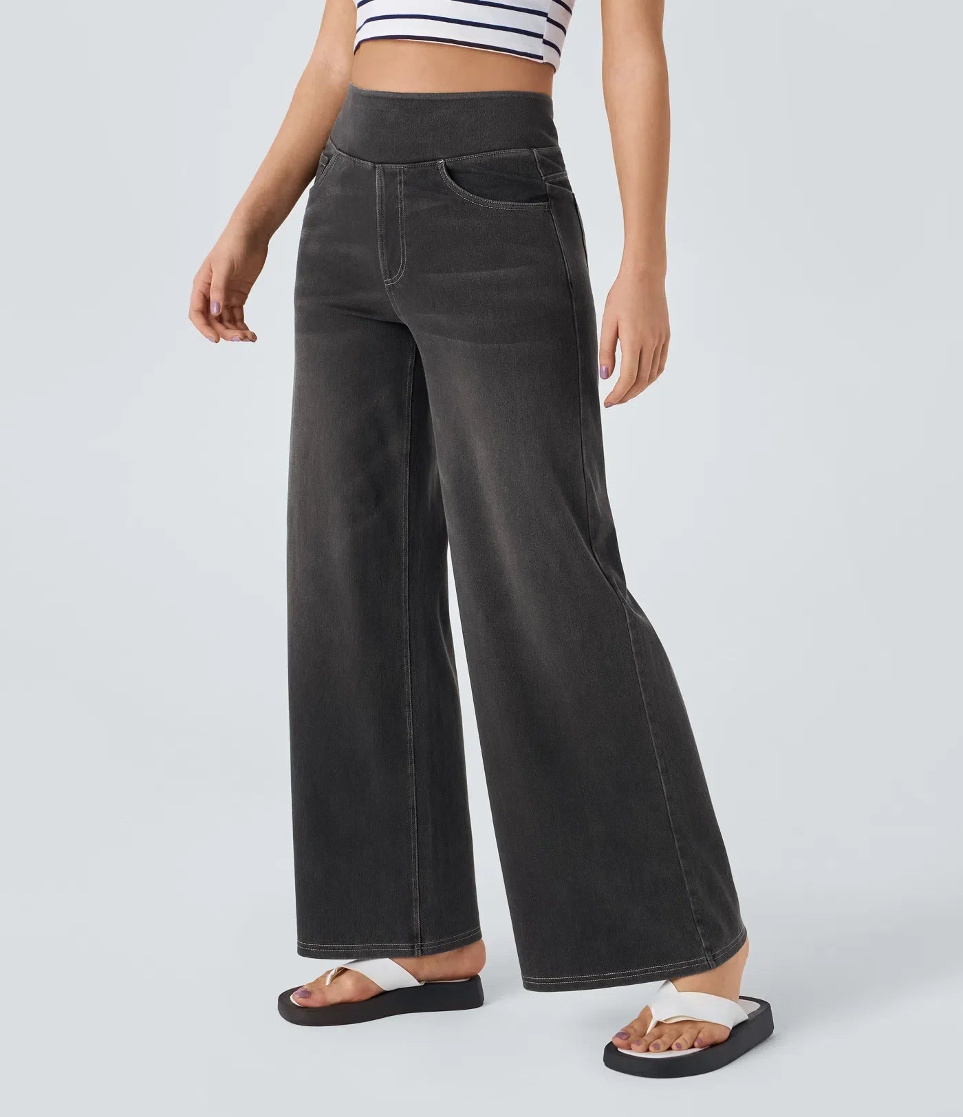 Maison La Veine™ | High Waisted Pockets Baggy Wide Leg Washed Casual Jeans