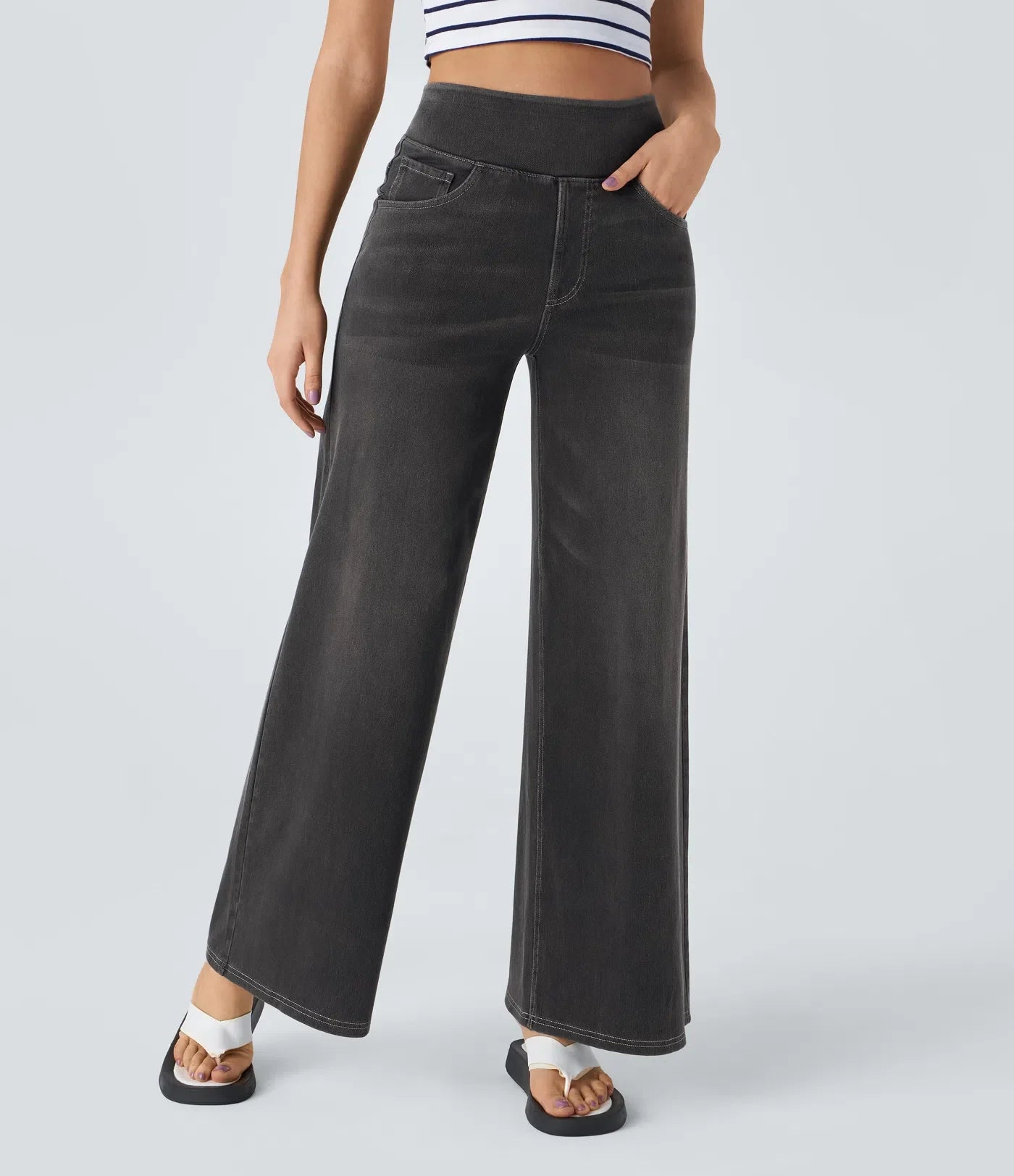 Maison La Veine™ | High Waisted Pockets Baggy Wide Leg Washed Casual Jeans