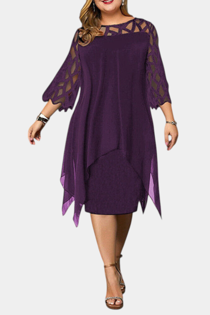 Yana Robe Midi à Décolleté Rond et Manches en Dentelle