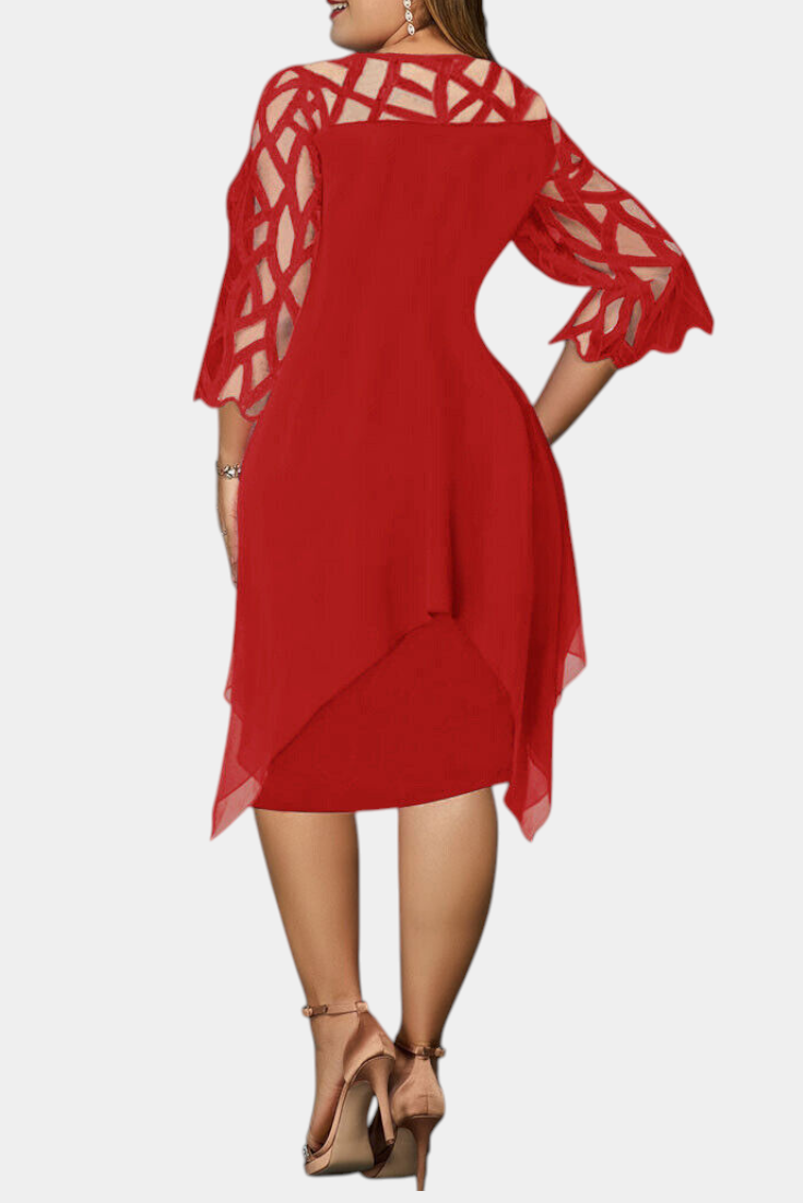 Yana Robe Midi à Décolleté Rond et Manches en Dentelle