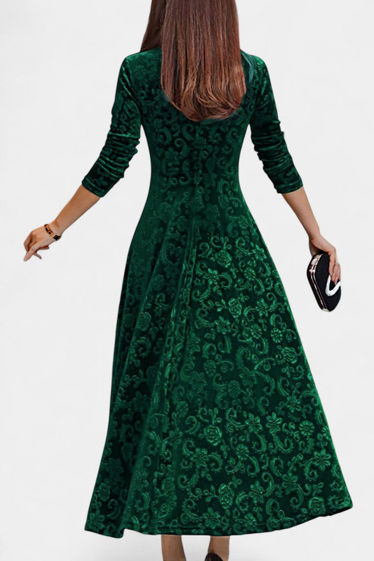 Alexane Robe Longue en Velours à Imprimé Floral et Col en V