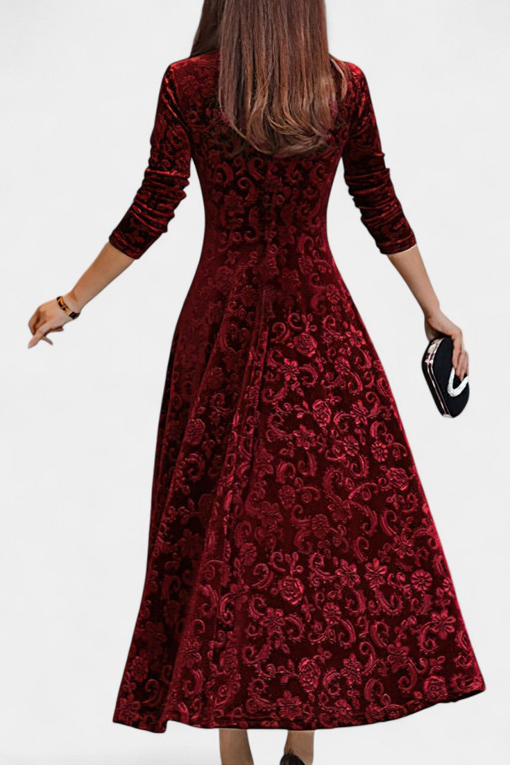 Alexane Robe Longue en Velours à Imprimé Floral et Col en V